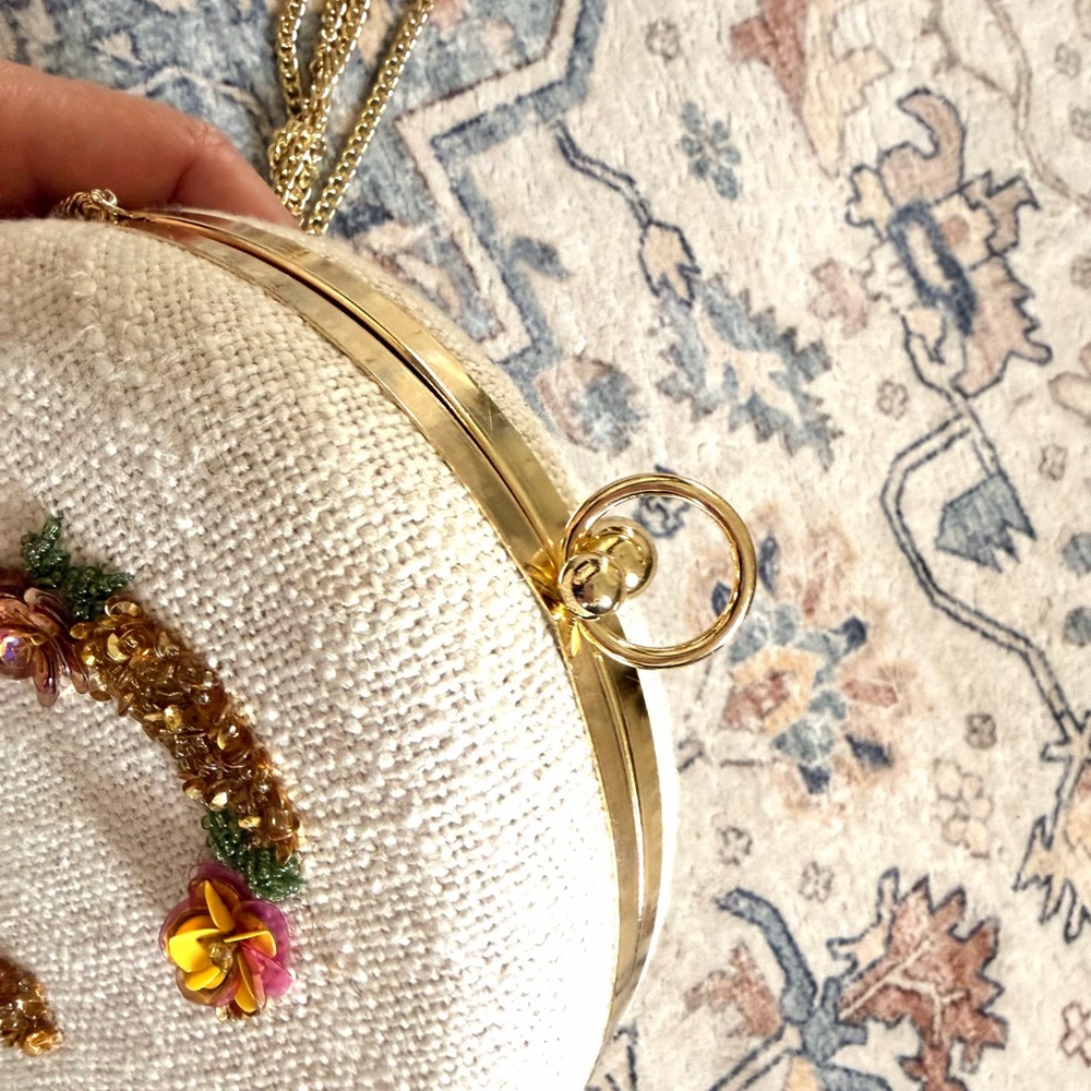 Embroidered Initial C Round Crossbody Bag – Cream - Picture 9 of 10